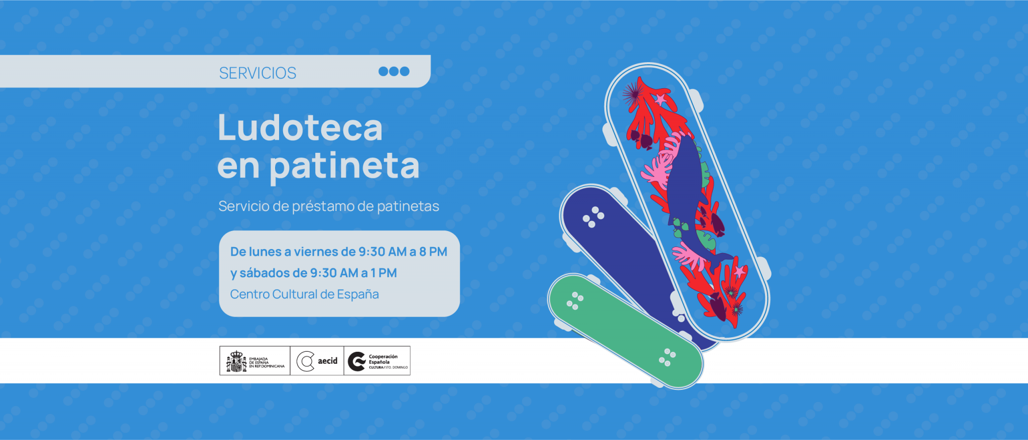 Cartel de la ludoteca patineta